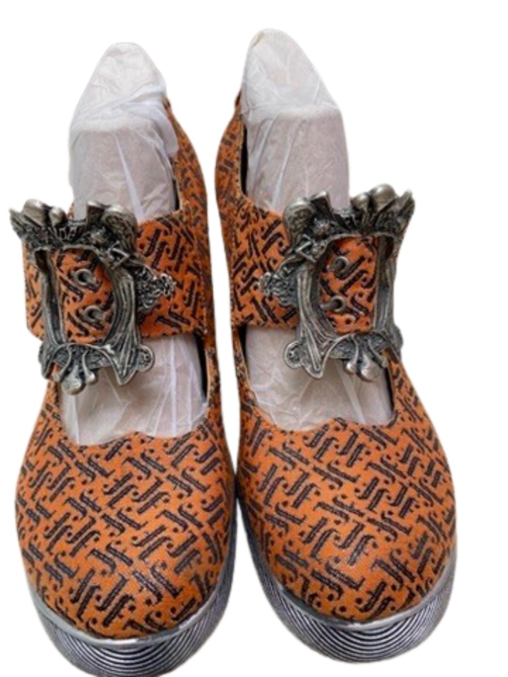 ✨NWOB✨ John Fluevog Mission Monika Orange Jacquard Angel Wedge Mary Jane Heels
